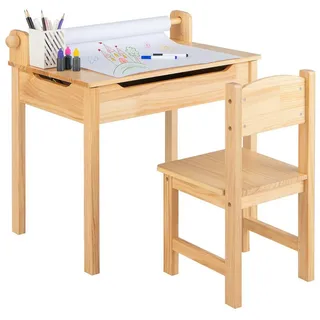 Costway Kinderschreibtisch mit Stuhl, natur(2-tlg)