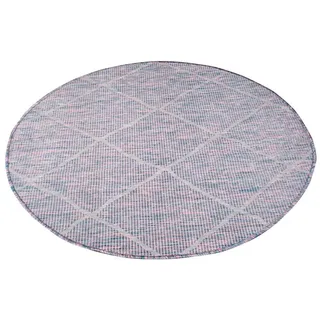 Carpet City Teppich »PALM3075«, rund, 5 mm Höhe, Wetterfest & UV-beständig, für Balkon, Terrasse, Küche, flach gewebt Carpet City blau/pink Ø 160 cm   1 St.