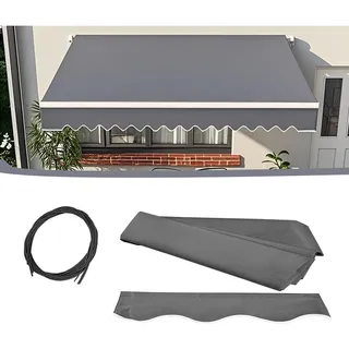 Generisch Markisenbespannung ersatzstoffe mit Volant, Sonnenschutz-ersatz markisenstoff, wasserdichtes Polyester-markisen Canvas mit UV-Schutz(550x350cm)