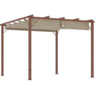 Outsunny Pergola ca. 3x3m Garten Pavillon mit magnetischen Pad, Terrassendachung aus Aluminium, Gartenpavillon mit verstellbares Dach, Freistehend, UV Schutz 30+, für Terrasse und Garten, Naturholz