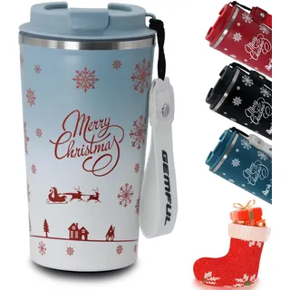 GEMFUL Weihnachts-Kaffeetasse mit Schraubdeckel, 510 ml, aus Edelstahl, isoliert, für Frauen, Freundinnen oder Kolleginnen