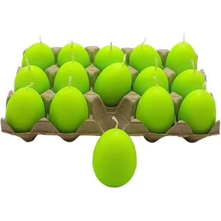 Dekohelden24 Ostereikerze im 15er Set - Eikerzen - Osterkerzen - Kerzen als Osterei, unifarben grün Größe H/Ø 6,5 x 4 cm,