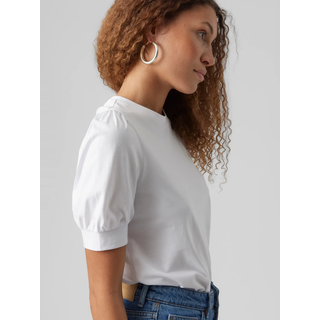 T-Shirt VERO MODA "VMKERRY 2/4 O-NECK TOP VMA JRS NOOS", Damen, Gr. M, weiß (hellweiß), Jersey, Obermaterial: 100% Baumwolle, unifarben, figurumspielend hüftlang, Rundhals, Puffärmel, Shirts T-Shirt, mit Rundhalsausschnitt