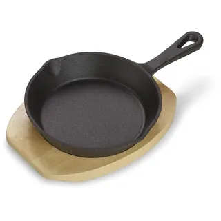 ECHTWERK Servierpfanne aus Gusseisen, Mini Pfännchen mit Servierbrett, Bereits eingebrannt, Für Backöfen, Grill, BBQ und Induktion geeignet, Ideal zum Garen und Servieren, Schwarz