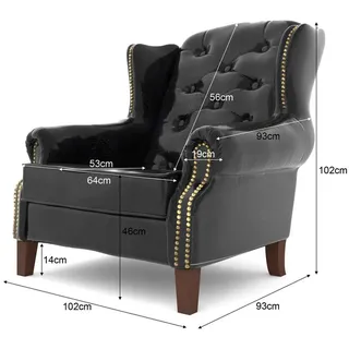 s-style möbel Chesterfield-Sessel, Schwarz Textil, Echtholz,Birke, 1-Sitzer, Füllung: Silikon,Silikon,Komfortschaum, 102x102x93 cm Oeko-Tex®, Hergestellt in Europa, Wohnzimmer, Sessel, Chesterfield-Sessel