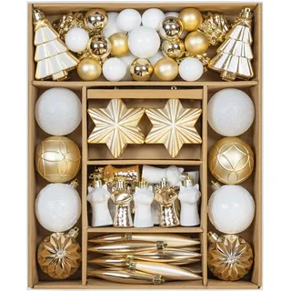 KI Store 72 Stuck Weihnachtskugeln Champagner Weiss Set Kunststoff Weihnachtsschmuck Weihnachtsdeko Plastik, christbaumskugeln klein