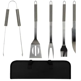 Aktive 52981 - Grillutensilien | Grillkoffer inkl. 5-teiligem Set: Küchenbürste, Grillzange, Grillwender, Gabel und Messer | Material: Edelstahl | Leicht zu transportieren