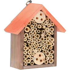 Relaxdays Insektenhotel, Nisthilfe für Bienen, HBT 20 x 17 x 8,5 cm, Garten, Balkon, Bienenhotel, Holz, braun/orange