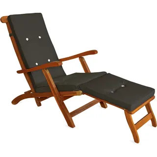CASARIA® Sonnenliege Holz inkl. Auflage Anthrazit FSC®-zertifiziert Akazie 160kg Belastbar Klappbar Rückenlehne Verstellbar Gartenliege Balkon Garten Liege Wetterfest 169x54cm