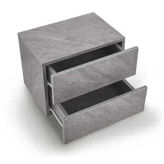Juskys Wandschrank Nachttisch mit 2 Schubladen Betonoptik 40x29x30 cm , Grau , Holz , 40x30x29 cm , Schlafzimmer, Nachtkästchen