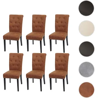 Mendler 6er-Set Esszimmerstuhl Chesterfield II, Stuhl Küchenstuhl, Nieten ~ Wildlederimitat, dunkle Beine