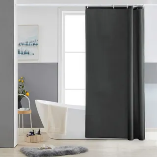 Furlinic Schmaler Duschvorhang für Eck Dusche und Kleine Badewanne,Badvorhang Textil aus Polyester Stoff schimmelresistent Wasserabweisend und Waschbar,Dunkelgrau 90x180 mit 6 Duschvorhangringen.