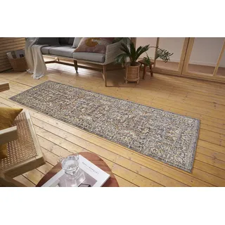 Nouristan Luxor In- & Outdoor Teppich Orient – Orientalischer Flachgewebe Vintage Used Look Waschbar Wetterfest & UV-beständig für Balkon, Terrasse, Garten, Wohnzimmer – Grau Multicolor, 75x200cm