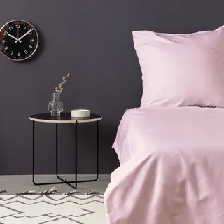 L'Essentiel Linge de Maison, Hochwertiges Satin XXL Bettwäsche Set (1 Decke, 1 Kissenbezug), 100% Baumwollsatin, 155 x 220 cm, 80 x 80 cm, 210 Fäden, Waschbar bei 30 °C, Zartes Rosa, Ideal für Ihr Schlafzimmer. - Hellrosa