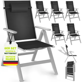 tillvex Gartenstuhl Premium 6 Stück Silber klappbar aus Aluminium | Hochlehner mit Armlehnen | Klappstuhl verstellbar | Klappsessel Balkon Garten Terrasse - Silber