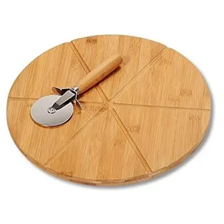 KESPER |Pizza-Teller mit Pizza-Schneider, Material: FSC®-zertifizierter Bambus, Maße: ø 32 cm, Stärke: 1.5 cm, Farbe: Braun | 58462