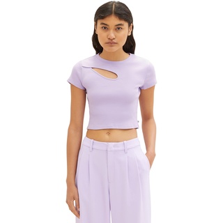 TOM TAILOR Denim Damen 1035394 T-Shirt mit Cut-Out, 31042-Lilac Vibe, S