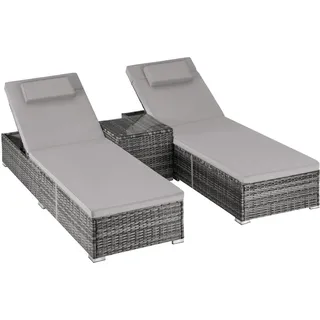 tectake Rattan-Doppelliege Carbonera, Belastbarkeit je 200 kg, grau , Grau , Kunststoff , 62x36x196 cm , Gartenmöbel, Gartenliegen