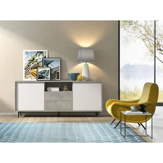 Dmora - Kommode Garofano, Buffetschrank mit 2 Türen und 2 Schubladen, elegantes Wohnzimmer-Sideboard, TV-Schrank, 100 % Made in Italy, 184 x 45 x 77 cm, Weiß und Zement