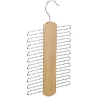 Relaxdays Krawattenbügel, 20 Krawatten aufbewahren, Krawattenhalter für Kleiderschrank, 360°drehbarer Haken, Holz, natur