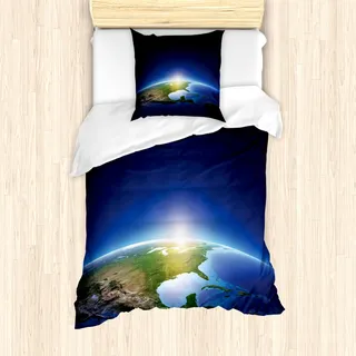 ABAKUHAUS Erde Mantele, Sonnenaufgang Nordamerika, Milbensicher Allergiker geeignet mit Kissenbezügen, 135 cm x 200 cm - 80 x 80 cm, Blau Dunkelblau Grün - Grün