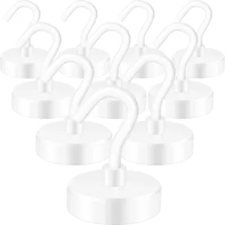 Neosmuk Magnethaken, robust, starker Magnet mit Haken für Kühlschrank, super Neodym, extra stark, Industriehaken zum Aufhängen, magnetischer Aufhänger für Werkzeugkasten, Kreuzfahrt, Grill (Weiß, 10