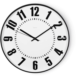 Hama Wanduhr ohne Tickgeräusche (Wanduhr mit großen Zahlen, geräuscharm, analog, 35 cm Durchmesser, Quarzuhr, gut ablesbar, Wanduhr schwarz, Küchenuhr, Büro Uhr, Wohnzimmer Uhr, Wanddeko) schwarz-weiß