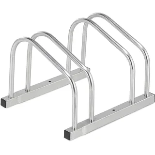 Relaxdays Fahrradständer Relaxdays für 2 Fahrräder bis 50 mm Reifenbreite Silber