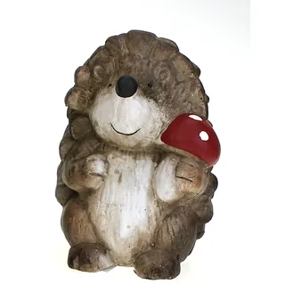 Deko Figur Gartenfigur Igel 14,5 cm, Polystein braun beige, Dekofigur Igelchen zum Hinstellen mit Pilz Gartendeko Herbstdeko Sommerdeko