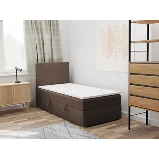 FEDVE Boxspringbett Einzelbett KOLORADO MINI mit Bettkästen Jugendbett mit Bonell-Matratze und Topper 90x200 Rechts - Braun