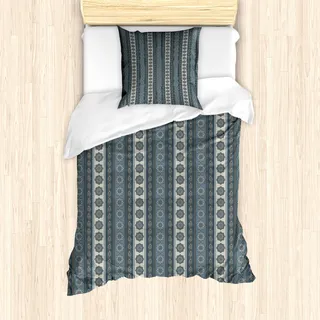 ABAKUHAUS Mandala Mantele, Paisley Stern, Milbensicher Allergiker geeignet mit Kissenbezügen, 135 cm x 200 cm - 80 x 80 cm, Grau Tan Beige