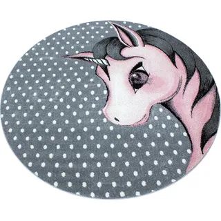 Ayyildiz Kinderteppich , Grau, Weiß, Pink , Textil , Einhorn , rund , Oeko-Tex® Standard 100 , für Fußbodenheizung geeignet, schmutzabweisend, für Hausstauballergiker geeignet, lichtunempfindlich, antistatisch, pflegeleicht, strapazierfähig, leicht zusammenrollbar , Teppiche und Böden, Teppiche, Runde Teppiche