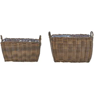 Beliani Blumenkorb 2er-Set Rattan braun 59-50/53-44 cm Ormos , Braun , Kunststoff , 44 cm , Dekoration, Blumen & Blumentöpfe, Übertöpfe