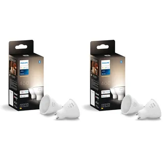 Philips Hue White GU10 LED Spot 2er Pack (400lm), dimmbare LED Lampe für das Hue Lichtsystem mit warmweißem Licht, smarte Lichtsteuerung über Sprache und App