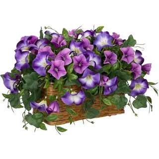 Arborus Künstliche Blumen im Weidenkorb Kunstblumen wie Echt im Topf 24 cm | Kunstblumen Petunie Künstliche Wildblume Violett Rustikal Deko Blumen für Tisch Regal Zimmer Hochzeit Deko