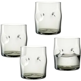 Gläser-Set LEONARDO "Trinkglas VESUVIO, 300 ml, 4er-Set", grau, H:9cm Ø:7,5cm, Glas, Trinkgefäße, Gläser-Set, konische Form, markantes Design - mit Einquetschungen