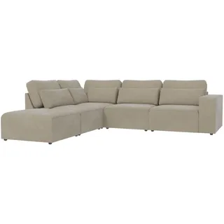 S-Style Möbel Ecksofa modularer Leox Beige Samt-Stoff , Textil , Echtholz,Birke , Füllung: Silikon,Silikon,Komfortschaum , L-Form, Ottomane links, Eckteil,L-Form , 305x281 cm , Hergestellt in Europa, Oeko-Tex® , Wohnzimmer, Sofas & Couches, Wohnlandschaften, Ecksofas