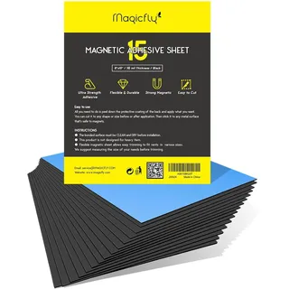 Magicfly Magnetfolie selbstklebend 20 x 25cm, 15 Stück Magnetplatte Stark für Basteln, Fotos, Kühlschrank, Tafeln & Poster und Aufbewahren von Stanzformen