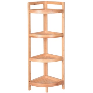 BAKAJI Platzsparendes Eckregal, Farbe Naturholz, schmale Eckablage aus Bambus, Mehrzweckregal, Robustes Regal, Bücherregal, Inneneinrichtung, Badezimmerschrank, Küche, Wohnzimmer (4 Etagen)