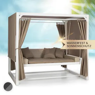 Blumfeldt Hollywoodschaukel mit Liegefunktion, 3 Sitzer Gartenschaukel mit Polster, Dach & Vorhängen, XL Hollywoodschaukel für Kinder & Erwachsene, Schaukelbank Wetterfest, Metall-Schaukel für Garten - Schwarz