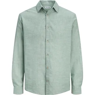 Langarmhemd JACK & JONES "JJESUMMER LINEN BLEND SHIRT L/S SN", Herren, Gr. L, N-Gr, granite grün, Web, Obermaterial: 70% Baumwolle, 30% Leinen, unifarben, normal normal, Hemden Langarmhemd, Baumwollmischung, regular fit
