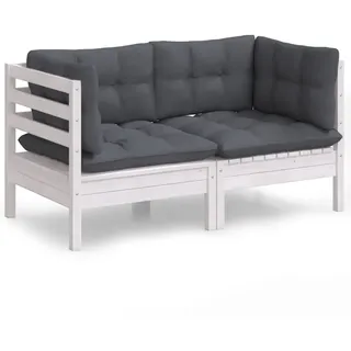 vidaXL 2-Sitzer-Gartensofa mit Anthrazit Kissen Massivholz Kiefer - Weiß