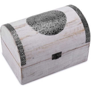 Ajuny Dekorative Schmuckschatulle aus Holz mit Mandala-Blumen design auf dem Deckel Schmuckkästchen Aufbewahrungs organisator, Andenken, Schmuckstückhalter Uhrenbox Geschenke, Weiß, 22,9 x 15,2 cm