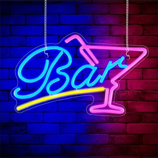 Focenat Bar Neon Schild LED Leuchtreklame, USB "Bar" Leuchtschild, Cocktail Neon Licht Dimmbares, Acryl LED Neon Deko für Hausbar, Restaurant, Party, Club Wanddeko