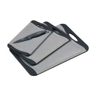 Kesper Schneidebrett rutschfest, Kunststoff Set, 4-teilig, Ideales Kunststoff Schneidebrett inkl. Messer, 1 Set