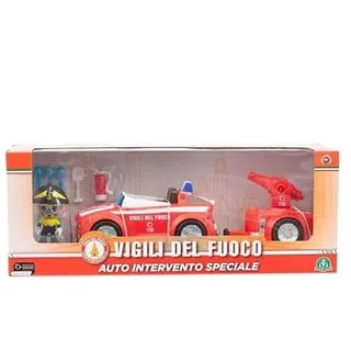 Giochi Preziosi Feuerwehr - Feuerwehrauto mit Original Freilauf-Licht, Anhänger und Feuerwehrmann 7 cm mit Ausrüstungszubehör, für Kinder ab 4 Jahren