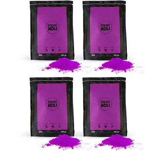 POLVO HOLI - Packung mit 4 Holi-Pulverbeuteln à 100 Gramm (400 g Holi-Pulver) (Lila)