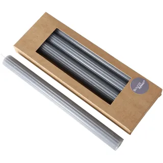 Boltze Stabkerze Classic (4-tlg., grau, 25 cm, aus Wachs, geriffelte Oberfläche, klassisches Design, Stabkerze, Kerze, graue Kerze, Deko) 2048494