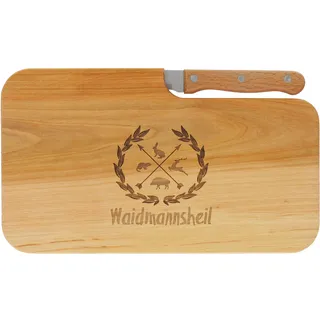 LASERHELD | Brotzeitbrett Holz mit Gravur “Waidmannsheil” & Messer | 26 x 15 cm | Frühstücksbrettchen Holz Schneidebrett Jausenbrett | Geschenk für Jäger zum Vatertag Vatertagsgeschenk...