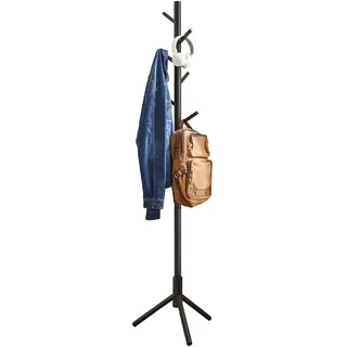 VASAGLE Garderobenständer, Kleiderständer aus Kautschukholz, 8 Haken | Garderobe in Baumform, 3 verstellbare Höhen, für Kleidung Hut Tasche, tintenschwarz, ANDI Kollektion RCR004B01